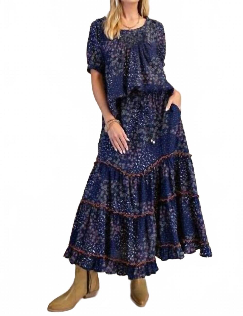 NEW EASEL round neck woven top in blueberry